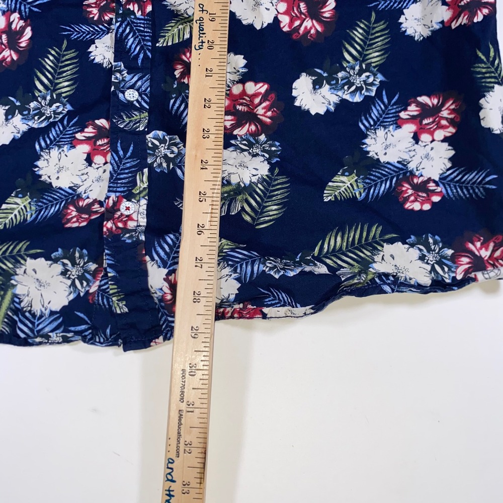 Free Planet Mens 2X Navy Blue Tropical Floral Cotton Short Sleeve Button Down - Picture 4 of 7